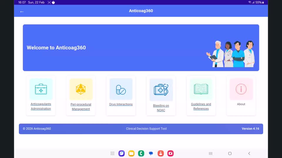 Actual Anticoag360 v4.16 application dashboard